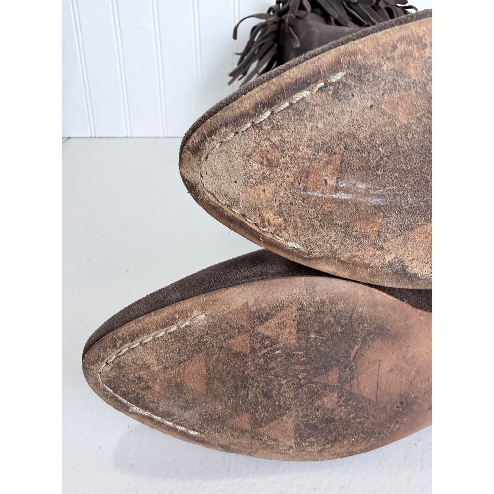 Daniblack Chocolate Taupe Suede Fringe Collar Tall Boot Flat Boho 8M Festival - Picture 8 of 16